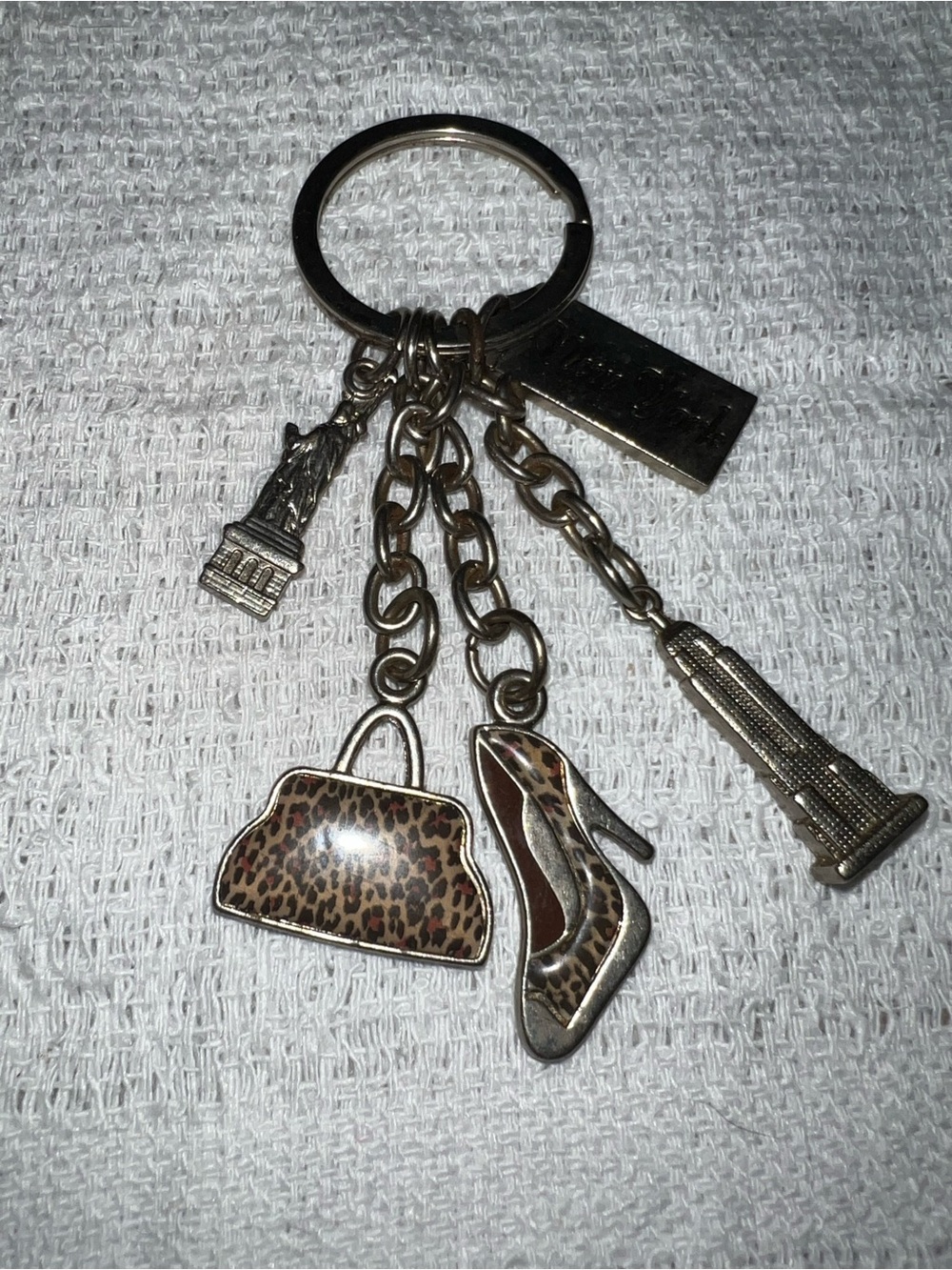 Leopard Print Charm Keychain with Purse & Pump Charms - Gold Tone